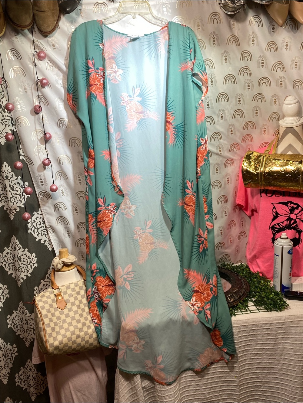 K. Jordan Teal and Coral Floral Kimono